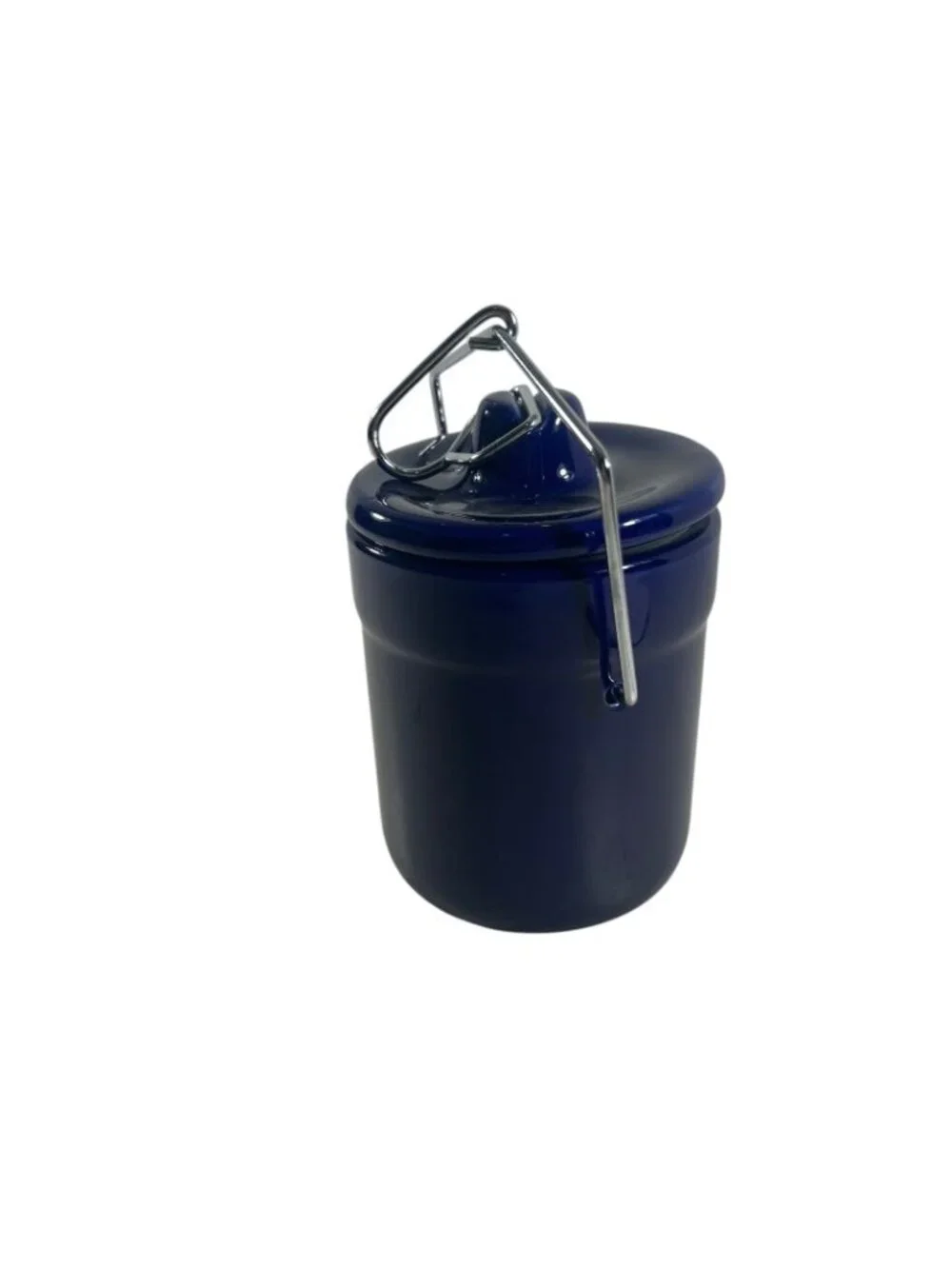 Cobalt Blue Stoneware Crock Canister 5 Inch Wire Bail Lid Ceramic Jar